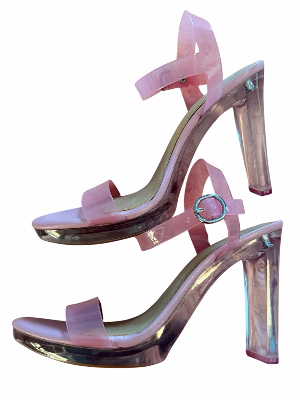 GIANNI BINI 9M 2 Koool Lucite Acrylic Heels NWOT *FLAW